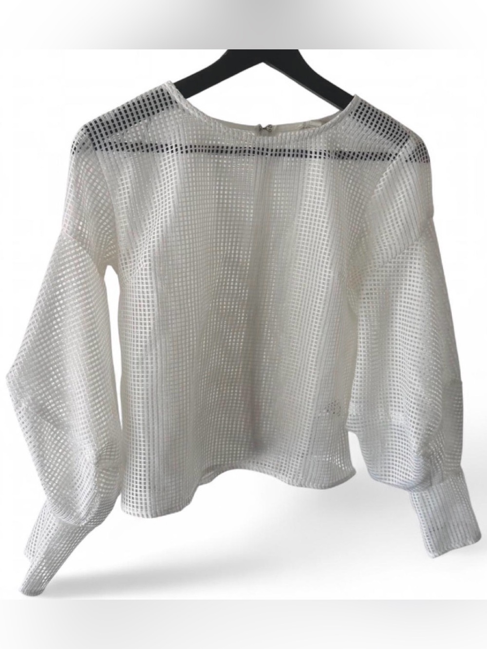 Girls' Puff-Sleeve Cream Mesh Pullover
